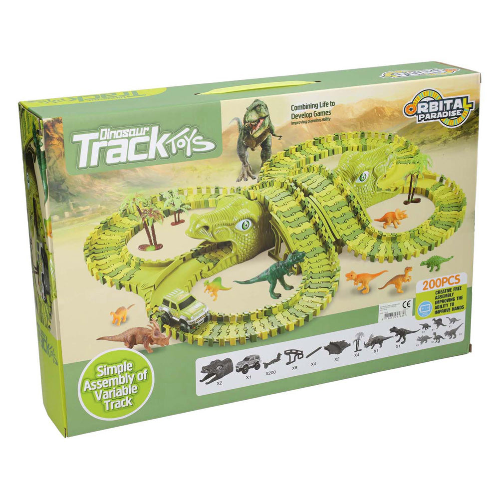 Lobbes speelgoed bv dinotrack - racebaan met dino's - 200-delige set - 3+ jaar