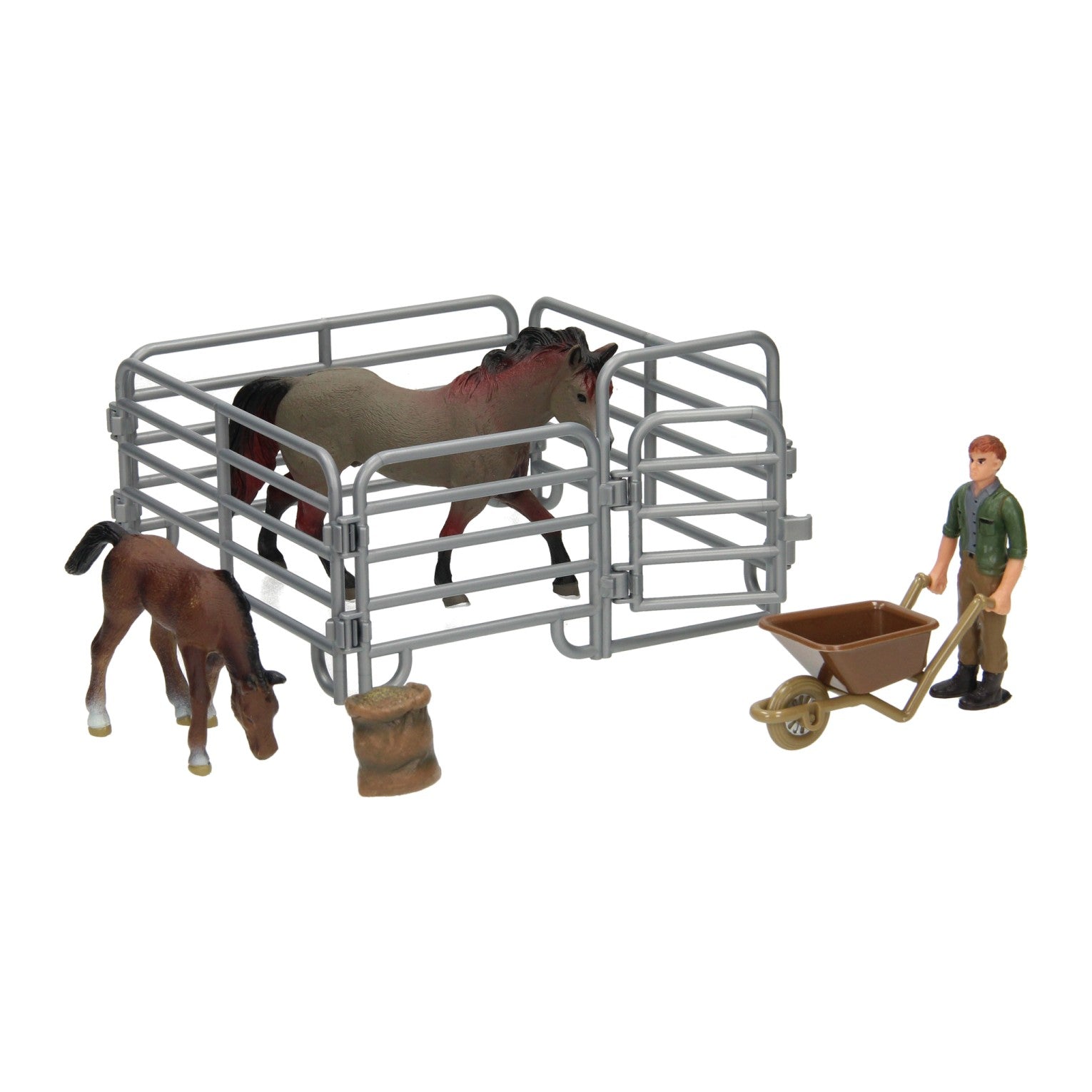 Speelset paarden met verzorger - grijs bruin