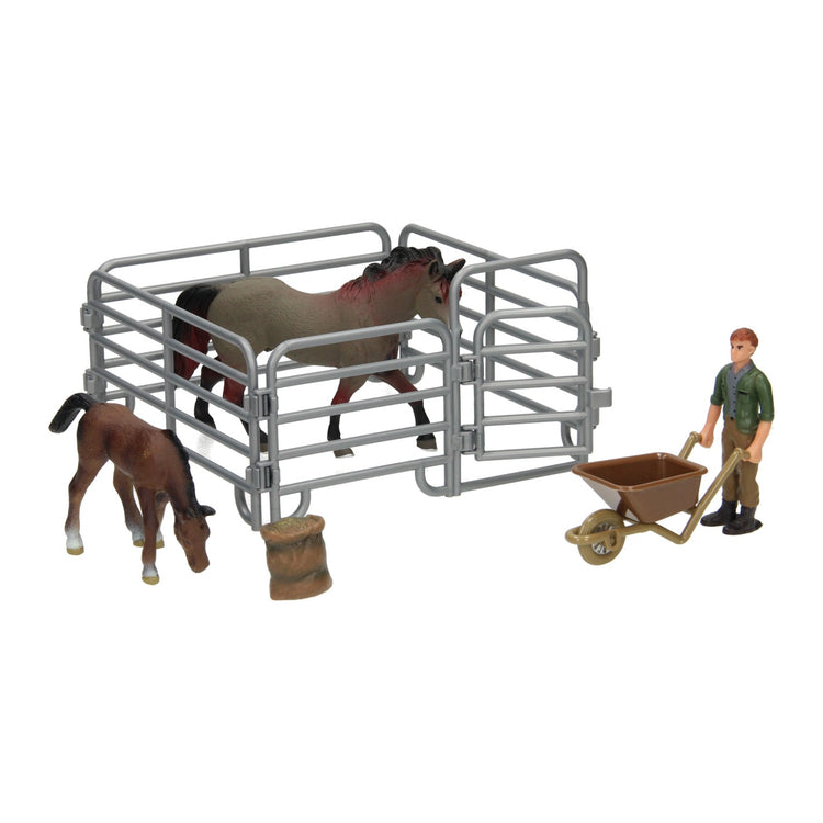 Speelset paarden met verzorger - grijs bruin