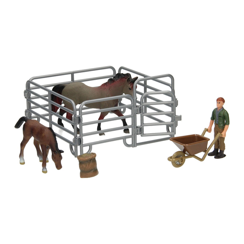 Speelset paarden met verzorger - grijs bruin