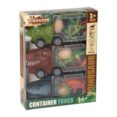Vrachtwagenset dino's en haai, 3st.