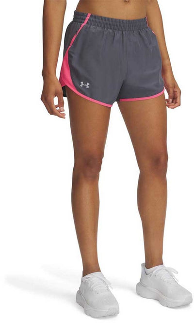 Under armour ua fly by 3'' shorts-gry dames sportbroek - castlerock - super roze - reflecterend