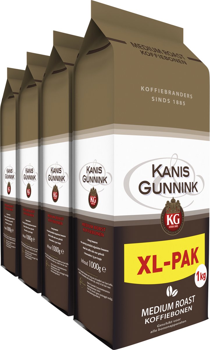 Kanis gunnink medium roast koffiebonen - voordeelverpakking 4 x 1000 gram
