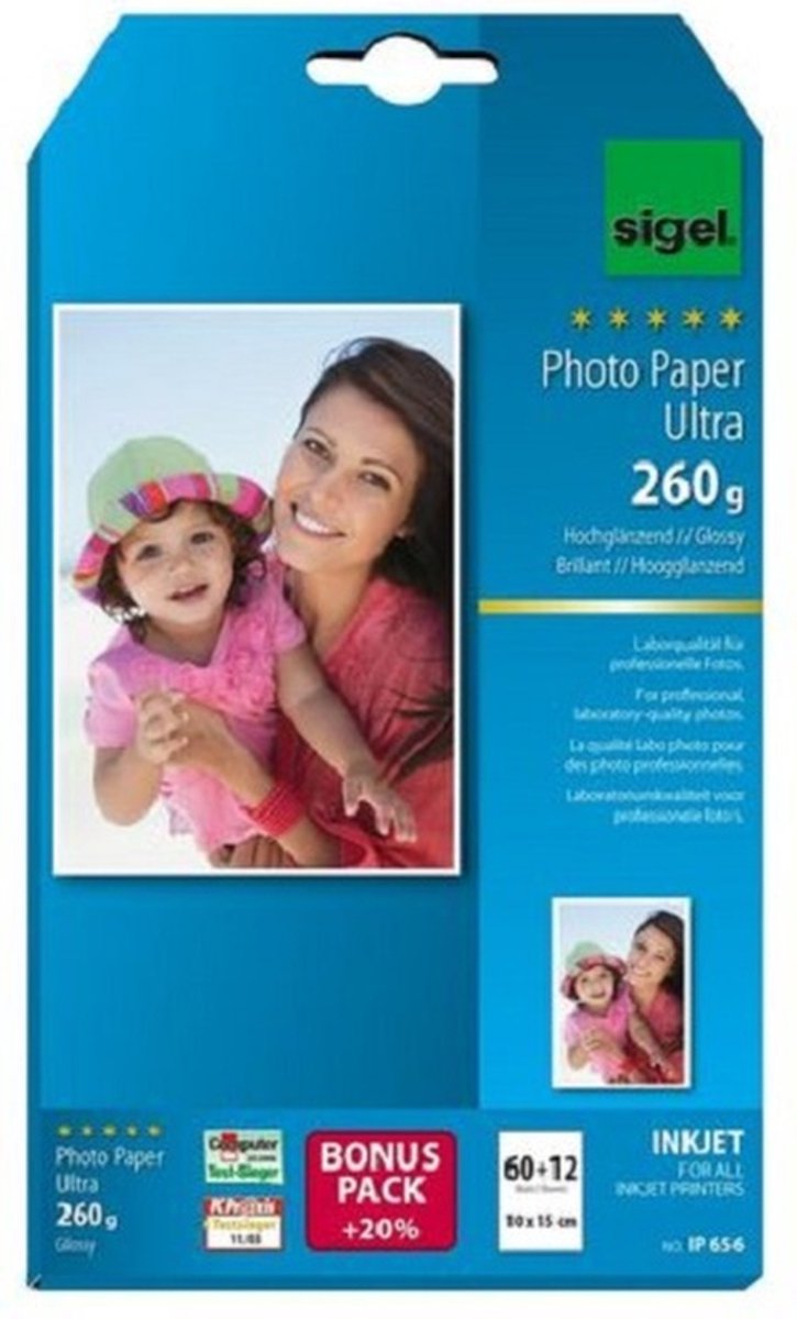 Sigel inkjet fotopapier ultra 10x15 cm 260 grams 72 vel
