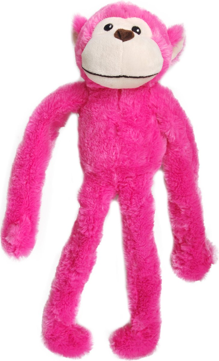 Flamingo hondenspeelgoed wende aap met touw – pluche hondenspeeltje met touwkern squeaker – roze – 52x20x10 cm one size