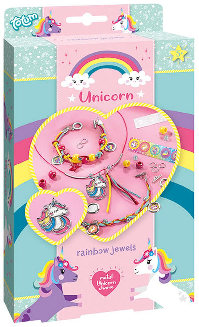 Totum unicorn 2 armbandjes en ketting maken sieraden knutselset | knutselen speelgoed meisjes vanaf 5 jaar | 25-delig met metalen unicorn bedel