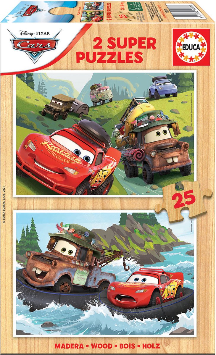 Educa - puzzel cars - houten puzzel - 2 x 25 stukjes - legpuzzel voor kinderen