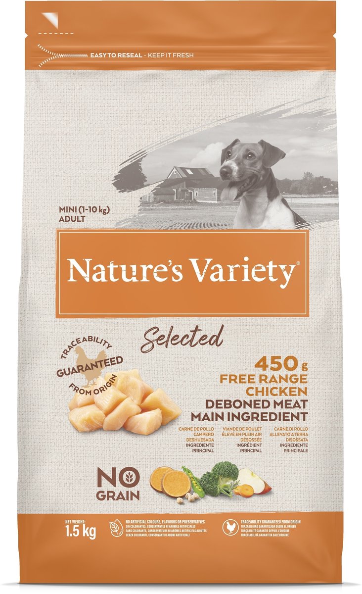 Natures variety hondenvoer - mini scharrelkip 1.5kg - graanvrij, natuurlijke ingrediënten, voor kleine rassen