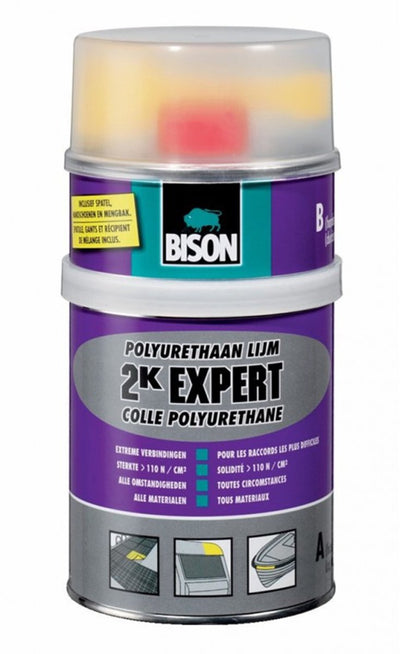 Bison 2k expert polyurethaanlijm set 900 g, supersterke 2-componentenlijm, (zee)watervaste lijm, bestand tegen extreme omstandigheden, makkelijk in gebruik