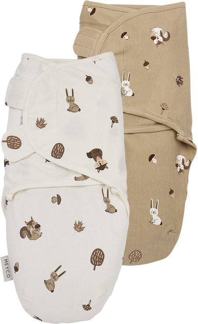 Meyco baby forest animals swaddle inbakerdoek - sand - 0-3 maanden - 2-pack