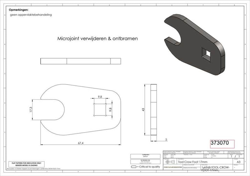 Unbranded grs bit crowfoot steeksleutel 3 8 17mm