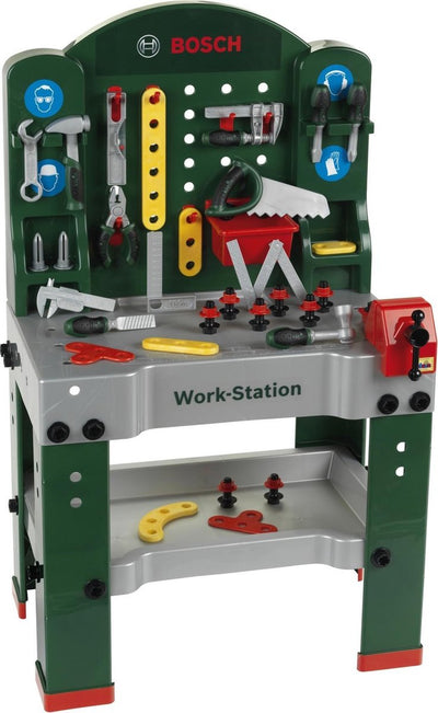 Klein toys bosch mini speelgoed werkbank- 44 onderdelen - incl. leerfunctie, bandschroef en talrijke opbergmogelijkheden - groen