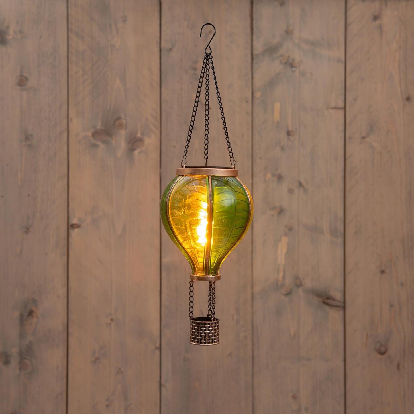 Anna's collection solar luchtballon met vlameffect groen 12led 11x36cm