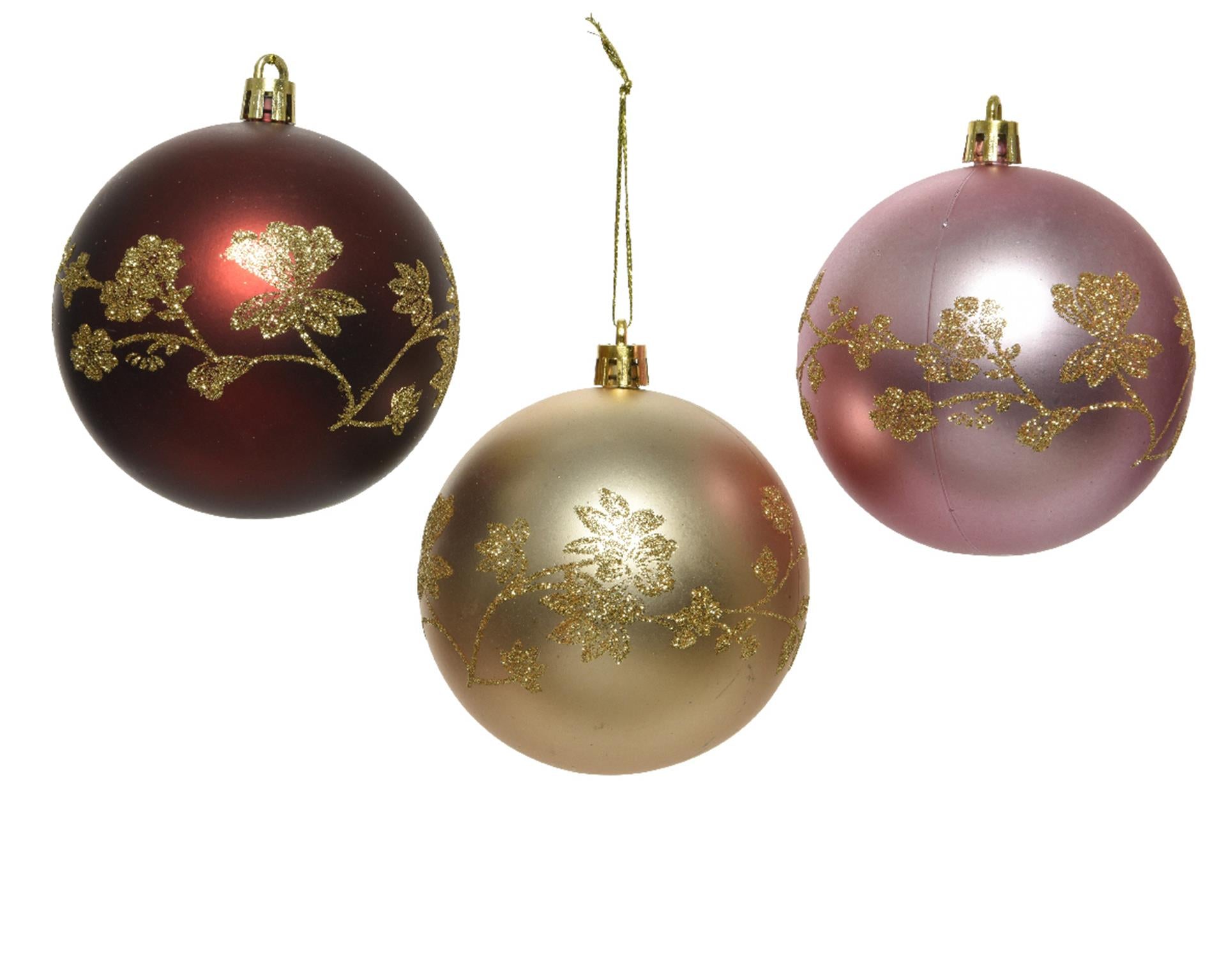 Decoris kerstballen mix 12st goud, rood en roze