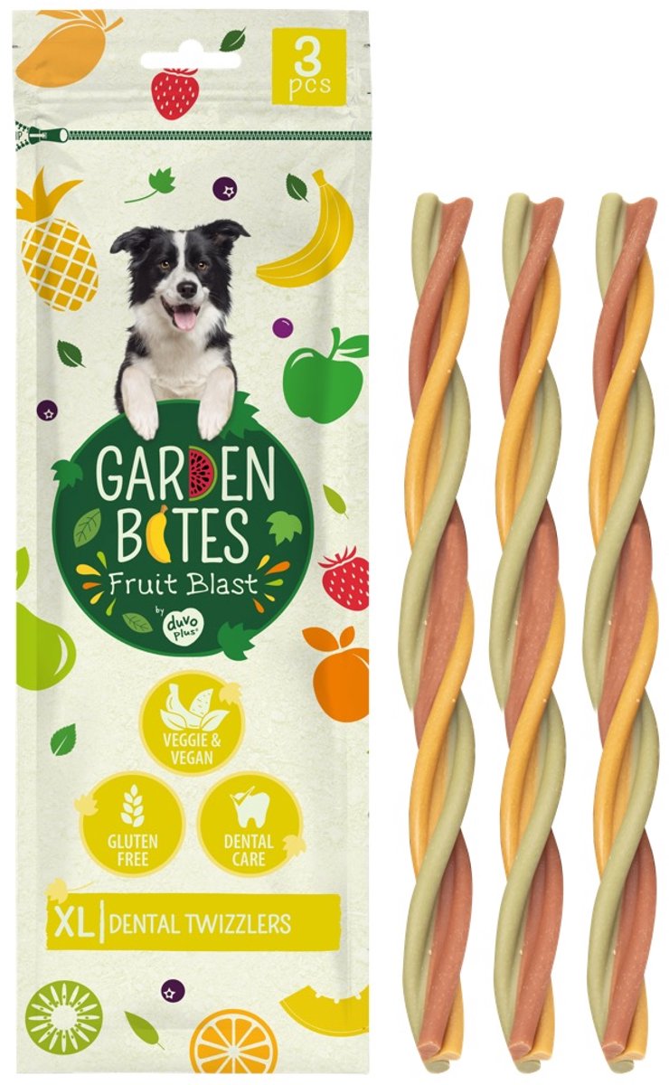 Garden bites duvoplus - fruity dental twizzlers hondensnacks - hondensnoepjes - vegetarisch glutenvrij - extra large 3st