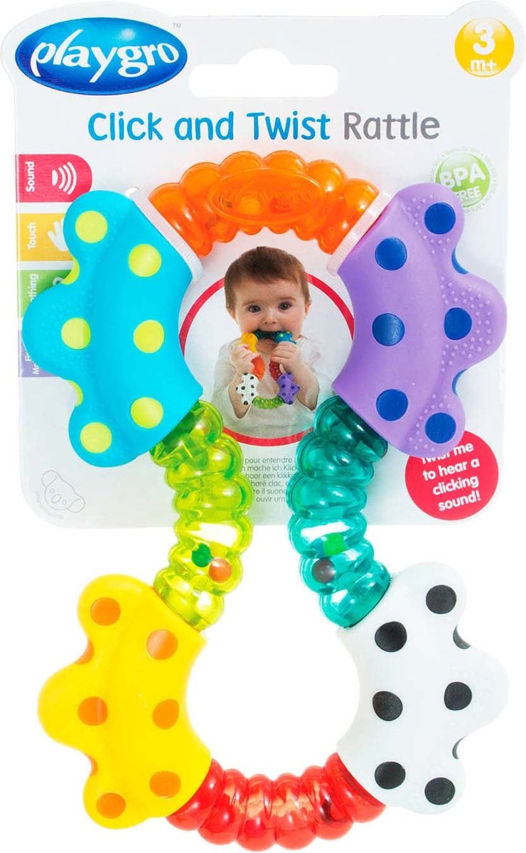 Playgro - klik draai rammelaar - rammelaar - bijtrammelaar - bijtring - baby speelgoed - bijtspeeltje - grijpspeelgoed - speeltje - baby rammelaar