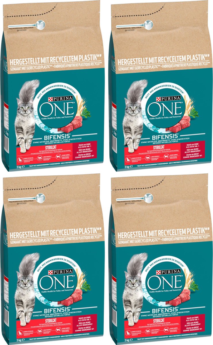 Purina one sterilcat - kattenbrokjes - rund tarwe - 4 x 3 kg
