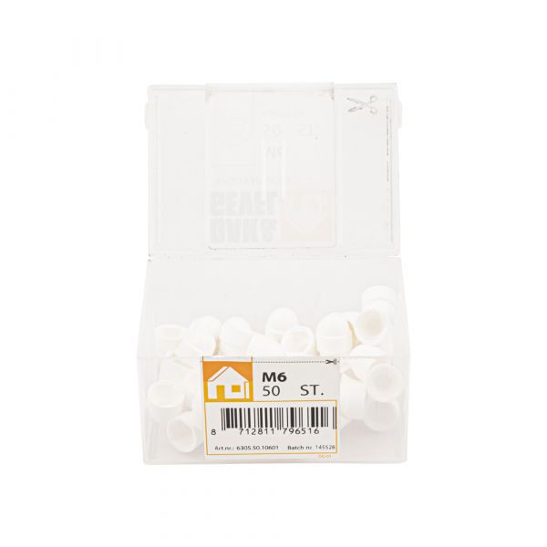 Afdekkap moer m6 wit kunststof kuip 50 st.