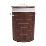 Homestyle pro ronde opvouwbare bamboe wasmand 35x50 cm bruin wit - afbeelding 1