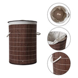 Homestyle pro ronde opvouwbare bamboe wasmand 35x50 cm bruin wit - afbeelding 2