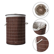 Homestyle pro ronde opvouwbare bamboe wasmand 35x50 cm bruin wit - afbeelding 2