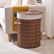 Homestyle pro ronde opvouwbare bamboe wasmand 35x50 cm bruin wit - afbeelding 3