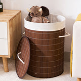 Homestyle pro ronde opvouwbare bamboe wasmand 35x50 cm bruin wit - afbeelding 4