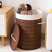 Homestyle pro ronde opvouwbare bamboe wasmand 35x50 cm bruin wit - afbeelding 4