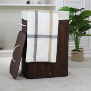 Homestyle pro rechthoekige bamboe wasmand 40x30x60 cm bruin wit - afbeelding 3