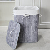 Homestyle pro rechthoekige bamboe wasmand 40x30x60 cm grijs wit - afbeelding 2