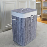 Homestyle pro rechthoekige bamboe wasmand 40x30x60 cm grijs wit - afbeelding 3