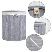 Homestyle pro ronde opvouwbare bamboe wasmand 35x50 cm grijs wit - afbeelding 1