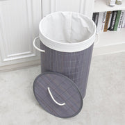 Homestyle pro ronde opvouwbare bamboe wasmand 35x50 cm grijs wit - afbeelding 2