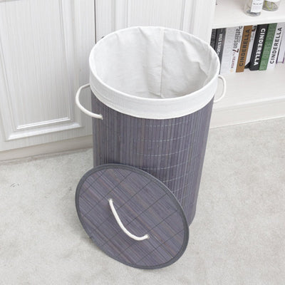 Homestyle pro ronde opvouwbare bamboe wasmand 35x50 cm grijs wit