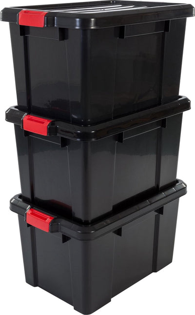 Iris powerbox opbergbox - 50l - kunststof - zwart rood - set van 3