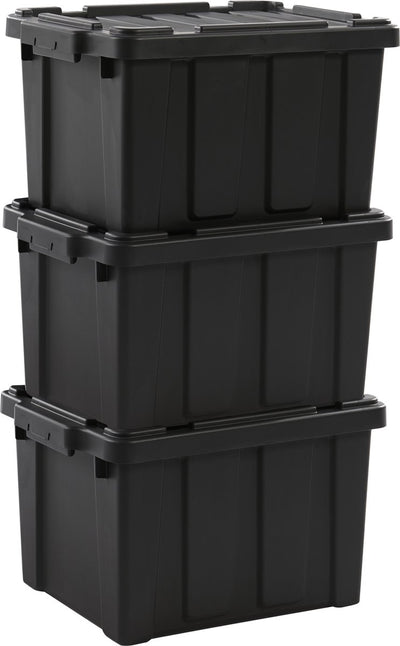 Iris powerbox robuust opbergbox - 21l - kunststof - zwart - set van 3