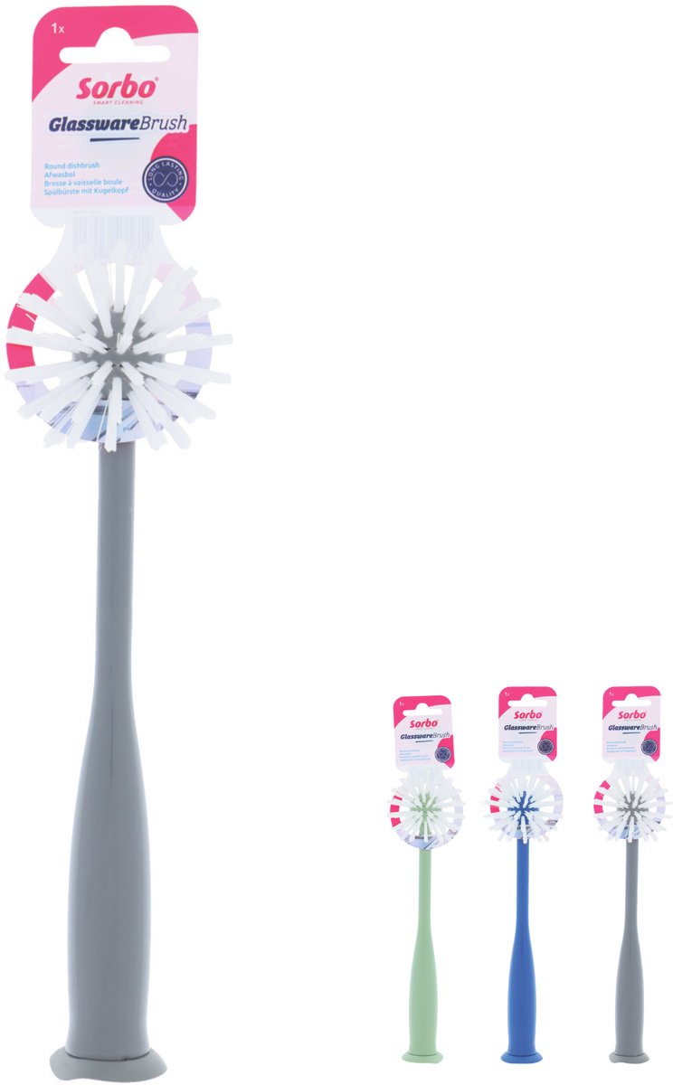 Sorbo glassware afwasborstel - speciaal voor glazen - assorti - met zuignap - 1 stuk