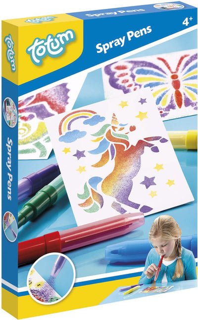 Totum spraypens 5 blaaspennen knutselset incl. unicorn en dieren sjablonen - creatief speelgoed knutselen tekenen en schilderen knutselen cadeau tip