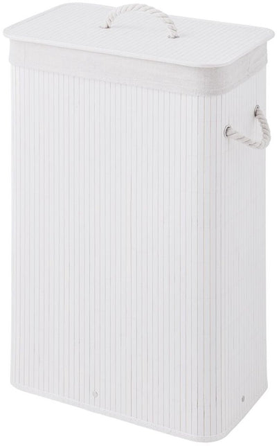 Sealskin bamboo – bamboe wasmand met deksel - wasbare katoenen waszak - handvatten - 56 liter – afmetingen 60 x 40 x 23,5 cm - wit
