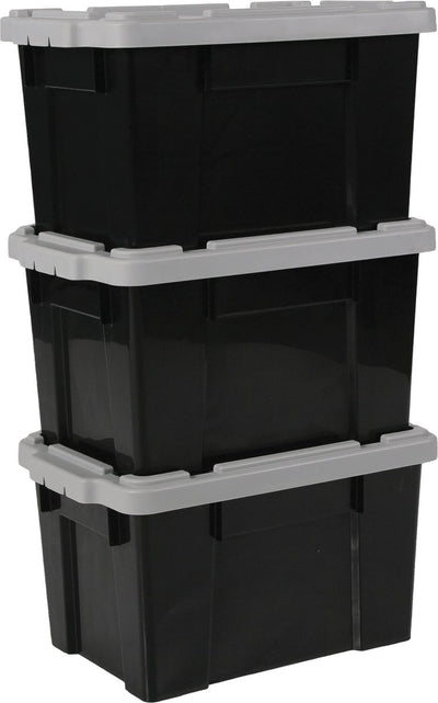 Iris powerbox opbergbox - 21l - kunststof - zwart grijs - set van 3