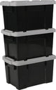 Iris powerbox opbergbox - 21l - kunststof - zwart grijs - set van 3