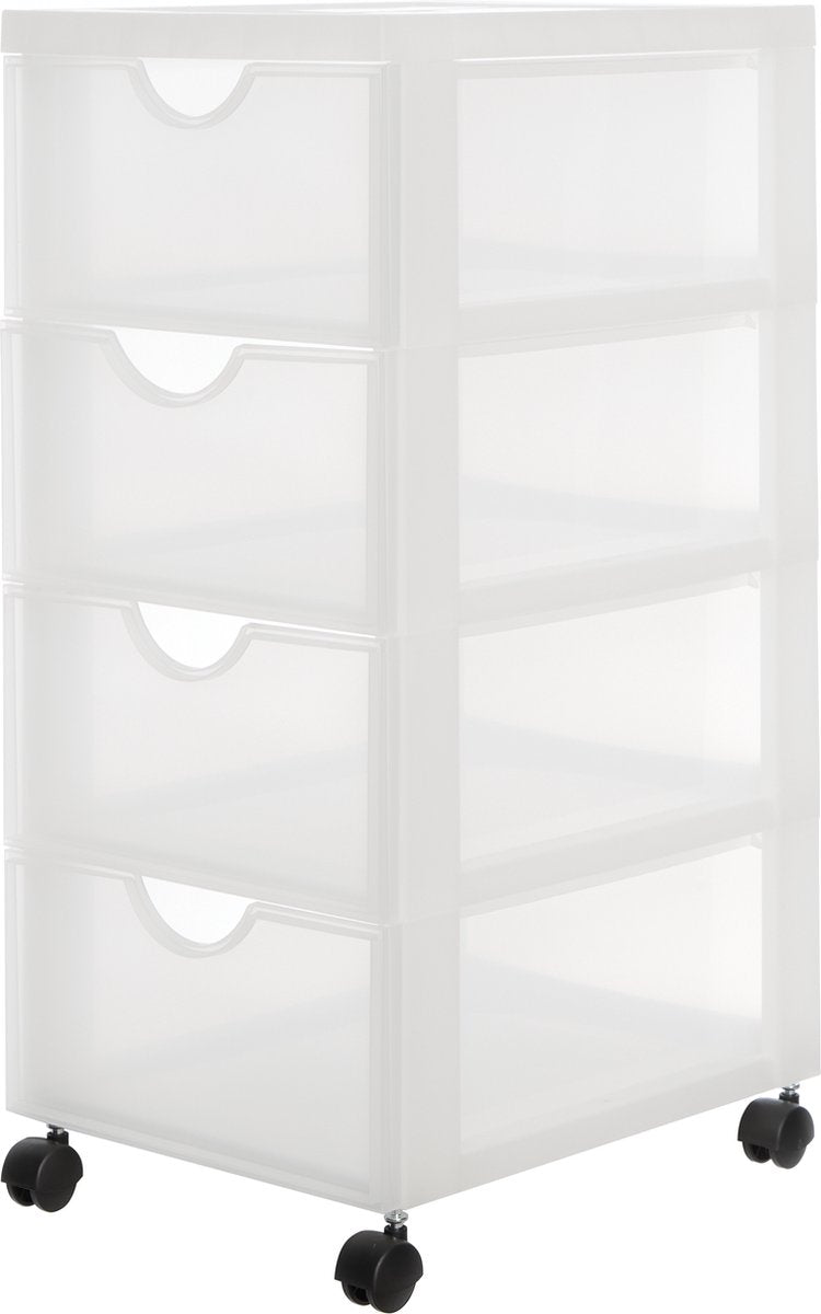Iris easygrip chest ladekast - 4 lades x 11,25l - kunststof - wit transparant - met wieltjes