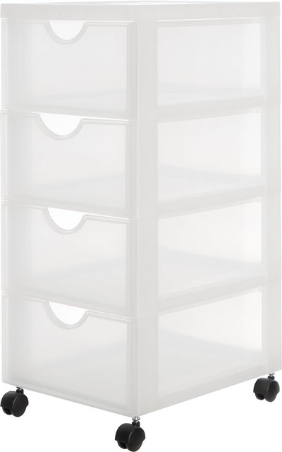 Iris easygrip chest ladekast - 4 lades x 11,25l - kunststof - wit transparant - met wieltjes