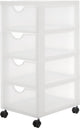 Iris easygrip chest ladekast - 4 lades x 11,25l - kunststof - wit transparant - met wieltjes