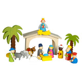 Kerststal hout met speelfiguren - afbeelding 1