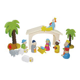 Kerststal hout met speelfiguren - afbeelding 4