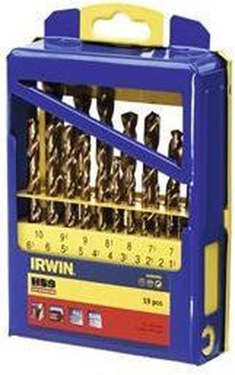 Irwin hss metaalboren 135° titanium, 19-delige set in metalen koffer: 1,0 - 10,0 mm in stappen van 0,5 mm - 10502603