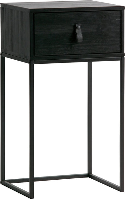 Woood zola nachtkastje met lade - grenen geborsteld - zwart - 74x40x35