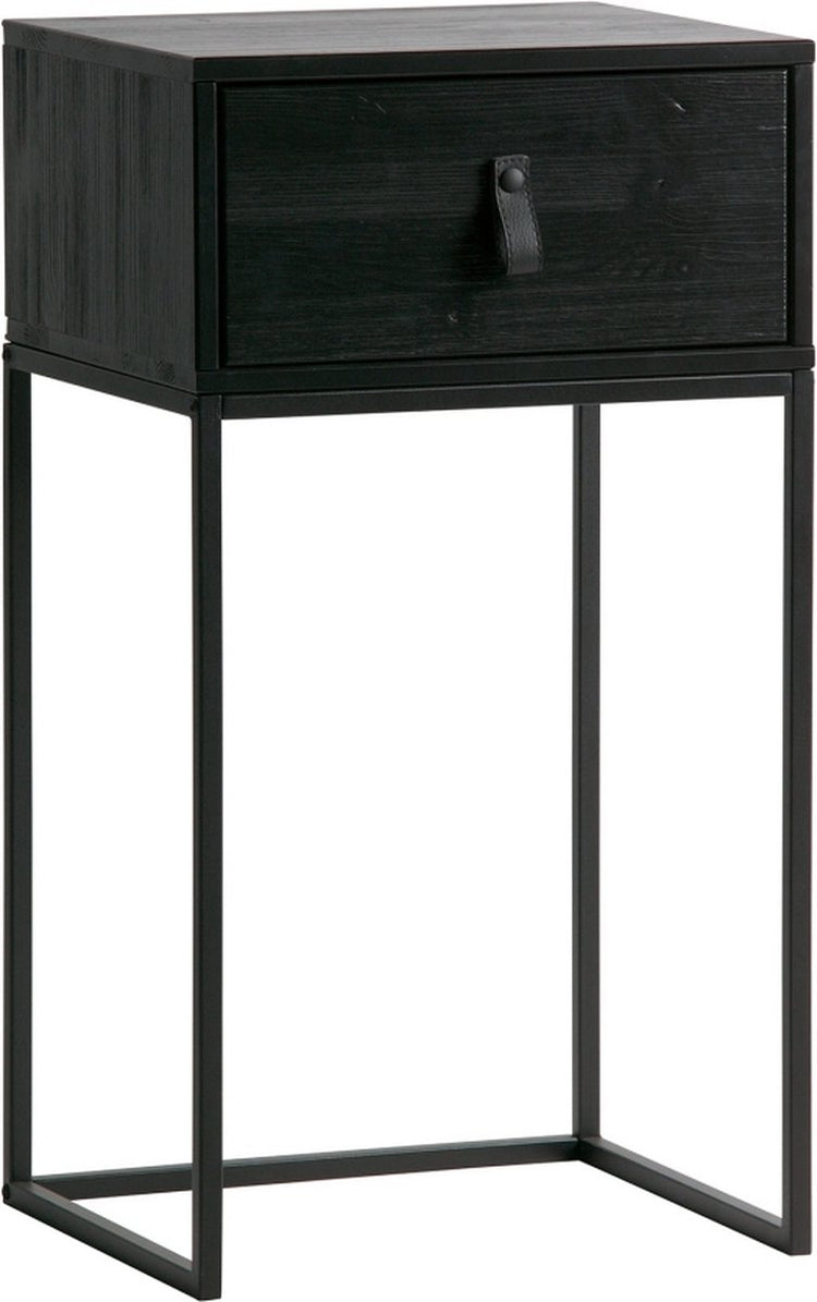 Woood zola nachtkastje met lade - grenen geborsteld - zwart - 74x40x35