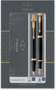 Parker im duo geschenkset met balpen en vulpen | glanzend zwart met gouden rand | blauwe inktvulling en -cartridge | cadeauverpakking